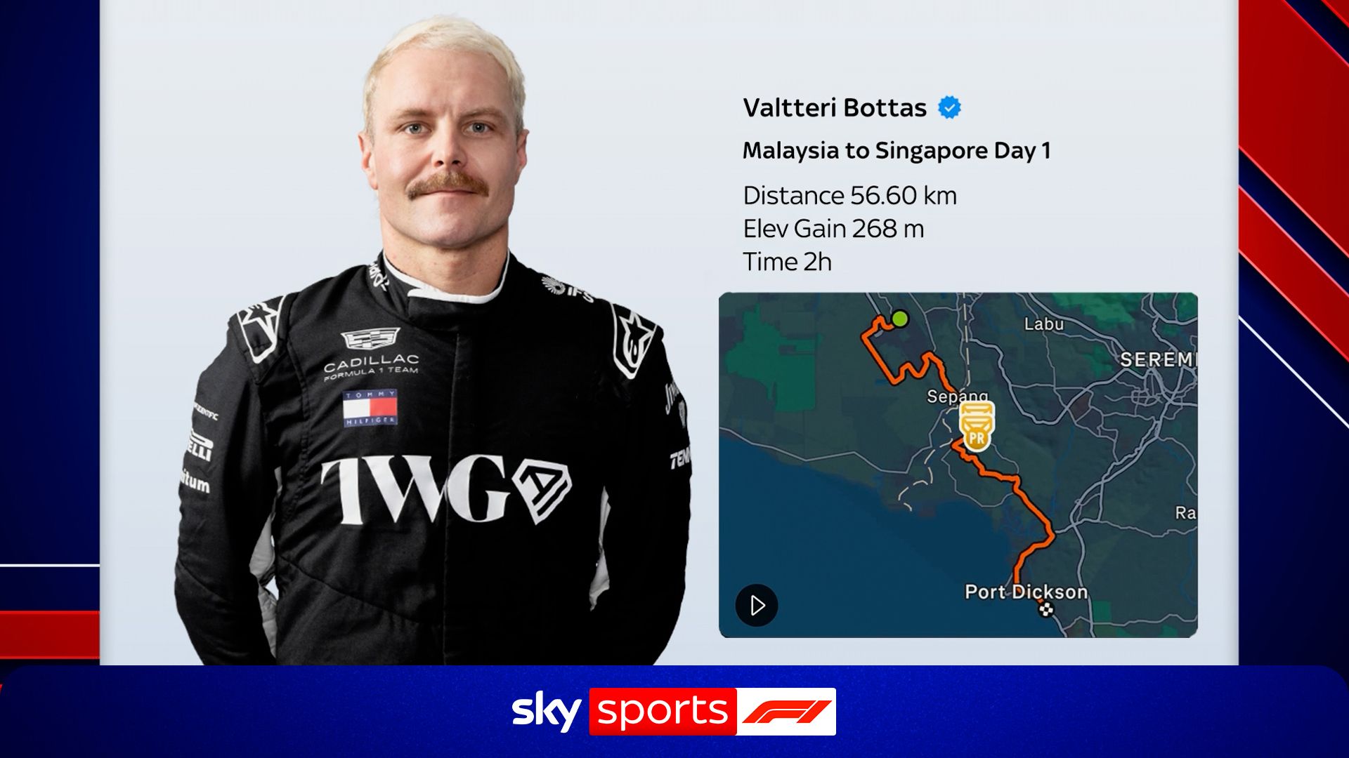 Bottas cycling 250 miles from Sepang to Marina Bay ahead of Singapore GP