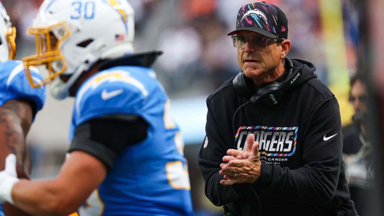 Amid Chargers' 0-5 start, Harbaugh says he, ownership 'in this fight together'